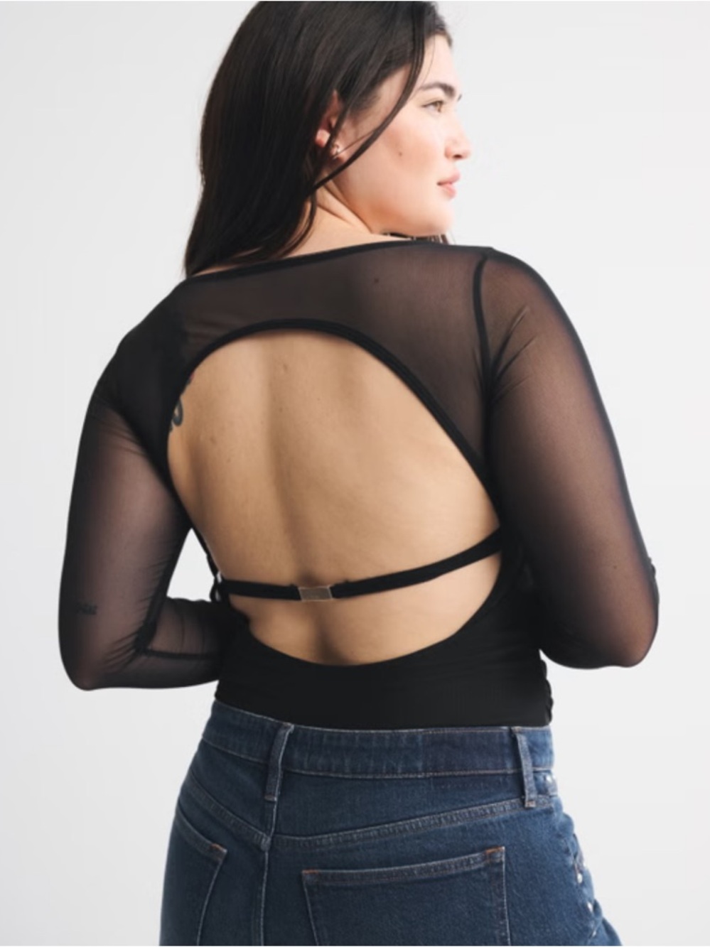 A&F Bra-Free Long-Sleeve Open-Back Hardware Bodysuit